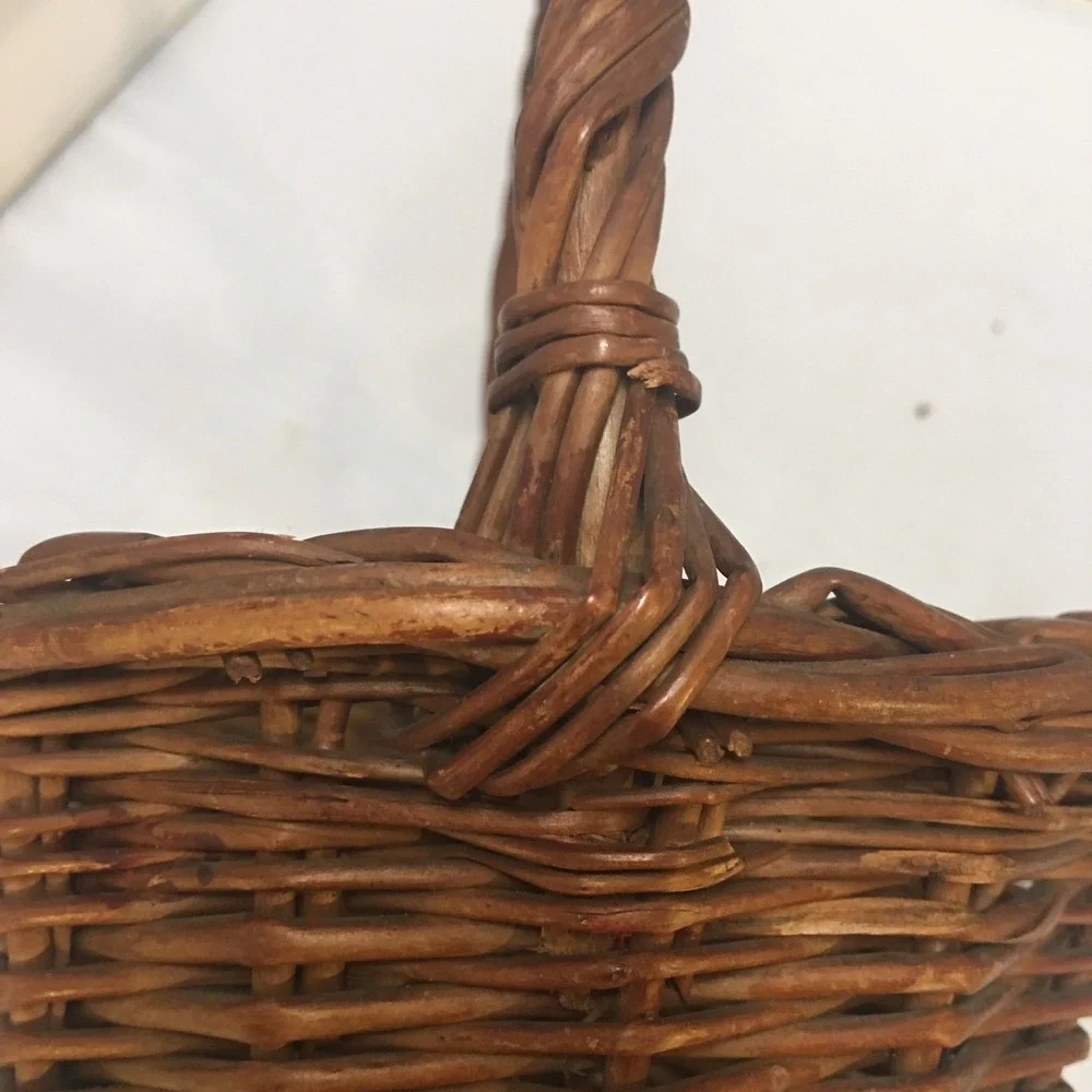 Woven Willow Basket Home Decor Small Brown Rustic Twisted Handle Bohemian